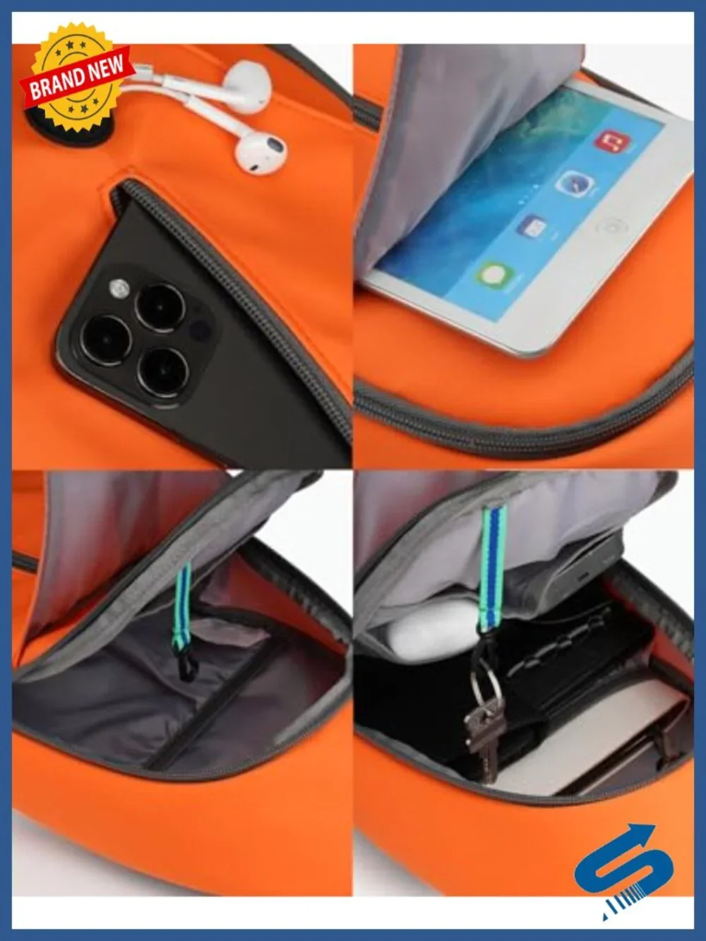 Crossbody Sling Backpack Travel Hiking Chest Bag Daypack with Earphone Hole